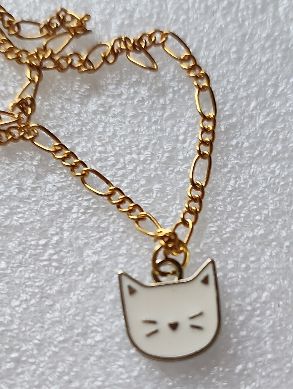 Hand Crafted Gold Bracelet / Anklet with White Cat Face Charm
